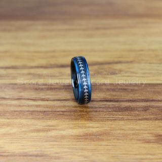 Baseball Ring, Baseball Stitch Pattern Ring, 6mm Black Tungsten Ring, Baseball Jewelry, Black Wedding Band, Black Wedding Ring