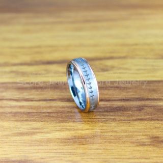 Baseball Ring, Baseball Stitch Pattern Ring, 6mm Silver Tungsten Ring, Baseball Jewelry, Silver Wedding Band, Silver Wedding Ring