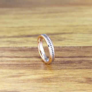 Baseball Ring, Baseball Stitch Pattern Ring, 14K Rose Gold Tungsten Ring, Rose Gold Ring, Rose Gold Wedding Band, Rose Gold Wedding Ring, Baseball Stitch Ring, Rose Gold Wedding Band