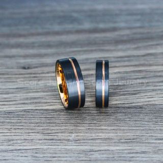 Classic 10mm & 6mm Black Tungsten Rings with Flat Edge, 2 Piece Couple Set Black Tungsten Wedding Bands, Black Wedding Bands, Black Wedding Rings, Black Tungsten Wedding Rings