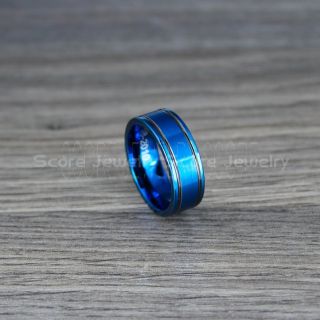 Blue Tungsten Ring, Blue Tungsten Wedding Band, Blue Wedding Band with Black Grooves, Blue Wedding Ring, Blue Tungsten Wedding Ring