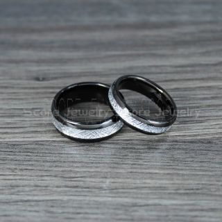 Meteorite Rings, 2 Piece Couple Set Tungsten Bands with Meteorite Inlay, Meteorite Wedding Bands, Meteorite Wedding Rings, Black Tungsten Rings, Black Wedding Bands