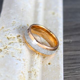Meteorite Ring, 14K Rose Gold Tungsten Band with Meteorite Inlay, Meteorite Wedding Band, Meteorite Wedding Ring, Rose Gold Tungsten Ring, Rose Gold Wedding Band