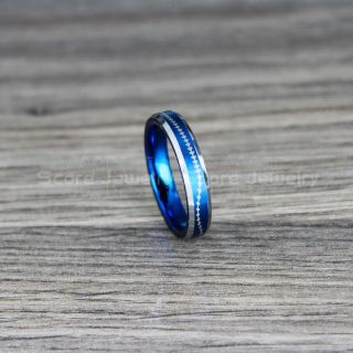 Baseball Ring, Baseball Stitch Pattern Ring, Blue Tungsten Ring, Blue Ring, Blue Wedding Band, Blue Wedding Ring, Baseball Stitch Ring, Blue Wedding Band