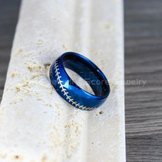 Baseball Ring, Baseball Stitch Pattern Ring, Blue Tungsten Ring, Baseball Jewelry, Blue Wedding Band, Blue Wedding Ring