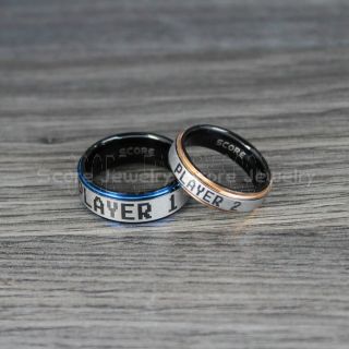 Player 1 Player 2 Rings, Gamer Rings, Black Tungsten Rings, Black Wedding Bands, Couple Ring Set Gamer Rings
