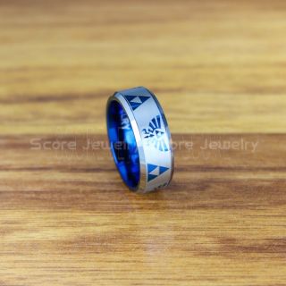 Zelda Ring, Gamer Ring, Legend of Zelda Ring, Zelda Wedding Ring, Zelda Wedding Band, Blue Tungsten Ring, Blue Wedding Band