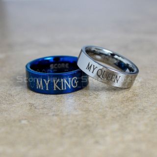 King and Queen Rings, King & Queen Rings, King Queen Wedding Ring, King Queen Wedding Bands, King Ring, Queen Ring, Matching Ring Set, 2 Piece Couple Set Blue Tungsten Rings King & Queen Ring