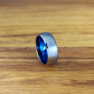 Classic 8mm Silver Tungsten Ring with Domed Edge, Silver Tungsten Wedding Band with Blue Interior, Silver Wedding Band, Silver Wedding Ring, Silver Tungsten Wedding Ring