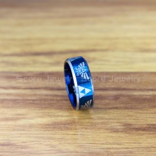 Zelda Ring, Gamer Ring, Legend of Zelda Ring, Zelda Wedding Ring, Zelda Wedding Band, Blue Tungsten Ring, Blue Wedding Band