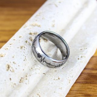 Heartbeat Ring, Electrocardiogram Ring, Heartbeat Wedding Band, Silver Electrocardiogram Tungsten Wedding Band, Silver Wedding Band, Heartbeat Wedding Ring