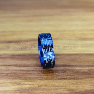 Circuit Ring, Circuit Board Ring, Blue Tungsten Ring, Blue Ring, Blue Tungsten Wedding Band, Geek Ring, Geek Jewelry, Blue Wedding Ring