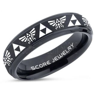 Legend of Zelda Ring, Zelda Triforce Ring, Black Zelda Wedding Ring, Black Tungsten Zelda Wedding Band, Black Tungsten Ring, Black Wedding Band, Gamer Ring