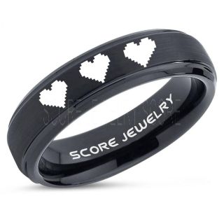 Legend of Zelda Ring, 8 Bit Hearts Ring, Zelda Wedding Ring, Zelda Wedding Band, Gamer Ring, Black Tungsten Ring, Black Wedding Band, 8 Bit Hearts Zelda Ring