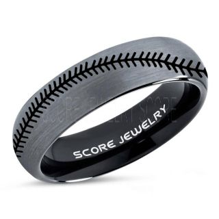Baseball Ring, Baseball Stitch Pattern Ring, Black Tungsten Ring, Black Ring, Black Wedding Band, Black Wedding Ring, Baseball Stitch Ring, Black Tungsten Band