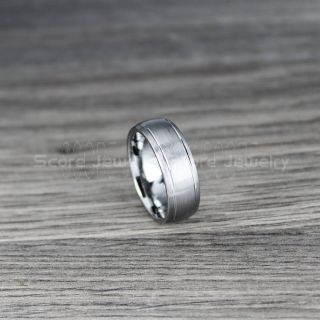 Classic 8mm Silver Tungsten Ring with Domed Edge, Silver Tungsten Wedding Band with Two Grooves, Silver Wedding Band, Silver Wedding Ring, Silver Tungsten Wedding Ring