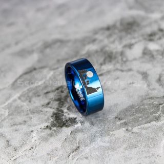 Wolf Ring, Wolves Ring, Wolves Howling Ring, Wolves Howling Under Moon Ring, Wolf Tungsten Ring, Wolves Scene Tungsten Ring, Howling Wolf Tungsten Ring
