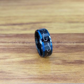 Fishing Ring, Fish Hook Ring, Blue Tungsten Ring, Blue Wedding Band, Hunting Ring, Fish Hooks Wedding Band, Blue Tungsten Wedding Band