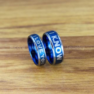I Love You I Know Rings, 2 Piece Couple Set Star Wars Rings, Star Wars Wedding Bands, Matching I Love You I Know Rings, Blue Wedding Rings, Blue Tungsten Bands, Star Wars Wedding Bands