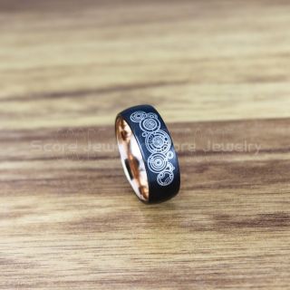 Doctor Who Ring, Gallifreyan Ring Doctor Who Jewelry, Doctor Who Wedding Band, Doctor Who Wedding Ring, 8mm Black Tungsten Ring