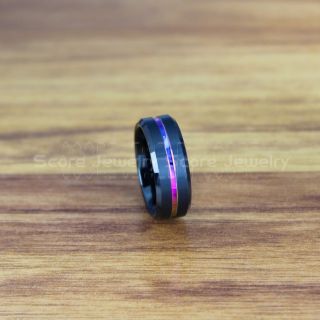 Rainbow Ring, Pride Ring, Black Tungsten Ring with Rainbow Groove, Rainbow Wedding Ring, Rainbow Wedding Band, Black Tungsten Wedding Ring