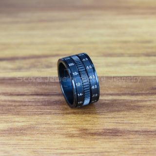 Camera Lens Ring, Camera Lens Jewelry, Stainless Steel Band with Flat Edge and Rotating Center Camera Lens Dials Ring Stainless Steel Spinner Ring
