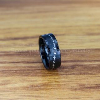 Baseball Ring, Baseball Stitch Pattern Ring, Black Tungsten Ring, Baseball Jewelry, Black Wedding Band, Black Wedding Ring