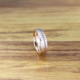 Baseball Ring, Baseball Stitch Pattern Ring, 14K Rose Gold Tungsten Ring, Rose Gold Ring, Rose Gold Wedding Band, Rose Gold Wedding Ring, Baseball Stitch Ring, Rose Gold Wedding Band