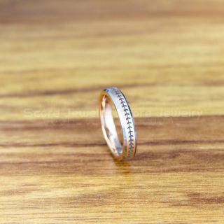 Baseball Ring, Baseball Stitch Pattern Ring, 14K Rose Gold Tungsten Ring, Rose Gold Ring, Rose Gold Wedding Band, Rose Gold Wedding Ring, Baseball Stitch Ring, Rose Gold Wedding Band
