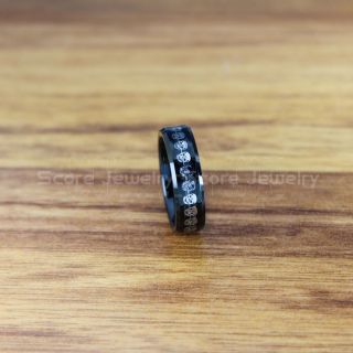Skull Ring, Skull Inlay Ring, Black Tungsten Ring, Black Wedding Band, Black Tungsten Ring with Center Skull Inlay Ring