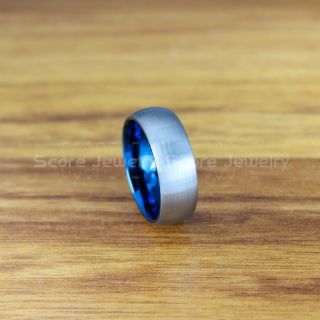Silver Wedding Band, Silver Tungsten Ring, 8mm Classic Silver Tungsten Wedding Band with Blue Interior, Silver Wedding Band, Silver Wedding Ring, Silver Tungsten Wedding Ring