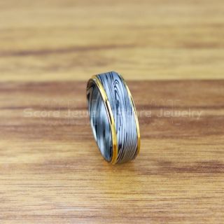 Damascus Steel Ring, Black Tungsten Ring, Black Tungsten Band, Damascus Steel Pattern Laser Engraved Tungsten Wedding Ring, Damascus Steel Wedding Band