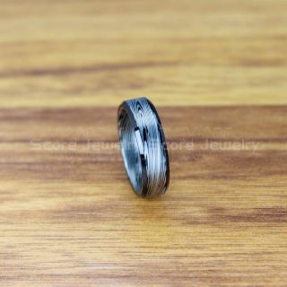 Damascus Steel Ring, Damascus Steel Wedding Band, Black Tungsten Ring, Black Tungsten Band Damascus Steel Pattern Laser Engraved, Tungsten Wedding Ring