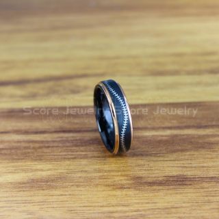 Baseball Ring, Baseball Stitch Pattern Ring, 6mm Black Tungsten Ring, Baseball Jewelry, Black Wedding Band, Black Wedding Ring