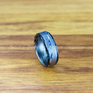 Damascus Steel Ring, Damascus Ring, Damascus Jewelry, Damascus Steel Wedding Ring, Damascus Steel Pattern Laser Engraved Tungsten Wedding Ring, Black Wedding Band