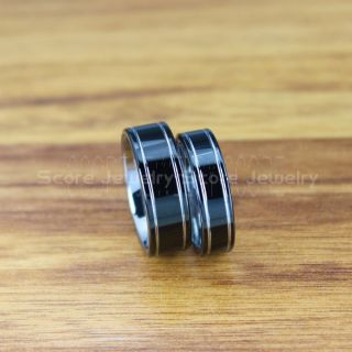 Black Tungsten Rings, Black Tungsten Wedding Bands, 2 Piece Couple Set Black Wedding Bands with Silver Grooves, Black Wedding Rings, Black Tungsten Wedding Rings