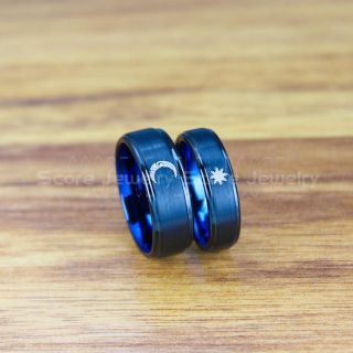Sun and Moon rings, 2 Piece Couple Set Tribal Sun and Moon Rings, Sun and Moon Wedding Bands, Tribal Sun and Moon Rings, Black Rings, Black Tungsten Bands, Sun and Moon Wedding Bands