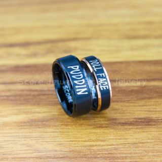 Puddin Ring, Doll Face Ring, Puddin and Doll Face Joker and Harley Rings, Cosplay Ring, Black Joker and Harley Rings, Joker & Harley Rings, Joker Harley Rings, Joker Rings, Joker and Harley Jewelry, Black Tungsten Ring