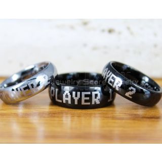 Gamer Rings, Couple Ring Set, Player 1 Player 2 Rings, Controller Rings, Silver Gamer Wedding Rings, Silver Tungsten Gamer Wedding Bands, Silver Tungsten Rings, Silver Wedding Bands, Gamer Jewelry