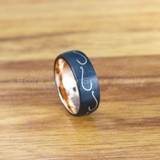 Fishing Ring, Fish Hook Ring, Black Tungsten Ring, Black Wedding Band, Hunting Ring, Fish Hooks Wedding Band, Black Tungsten Wedding Band