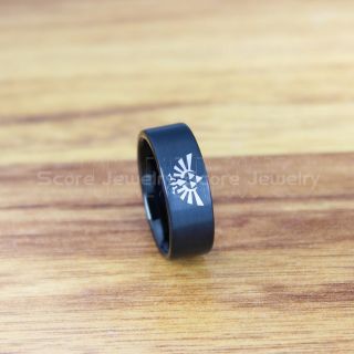 Zelda Ring, Gamer Ring, Legend of Zelda Ring, Zelda Wedding Ring, Zelda Wedding Band, Black Tungsten Ring, Black Wedding Band