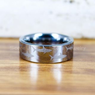 Shark Ring, Silver Shark Ring, Shark Jewelry, Fishing Ring, Fish Hook Ring, Silver Tungsten Ring, Silver Wedding Band, Hunting Ring, Fish Hooks Wedding Band