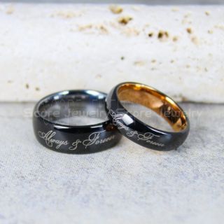 Always and Forever Rings, Tungsten Wedding Bands, Couple Ring Set, Black Tungsten Wedding Rings, Black Tungsten Rings