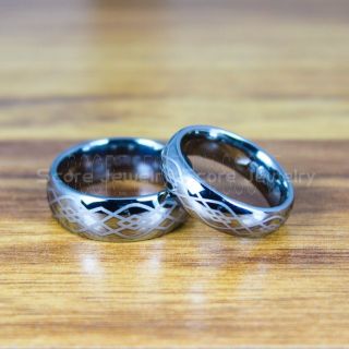 Celtic Know Rings, 2 Piece Couple Set Celtic Knot Wedding Bands, Irish Wedding Bands, 8mm & 6mm Silver Tungsten Rings, Silver Wedding Bands, Silver Tungsten Bands