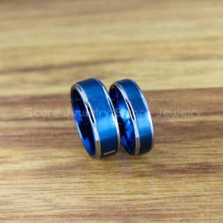 Classic Blue Tungsten Rings, Blue Tungsten Wedding Bands, 2 Piece Couple Set Blue Wedding Bands, Blue Wedding Rings, Blue Tungsten Wedding Rings