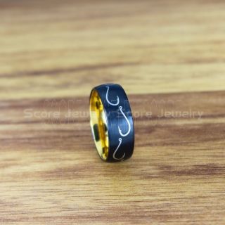 Fishing Ring, Fish Hook Ring, Black Tungsten Ring, Black Wedding Band, Hunting Ring, Fish Hooks Wedding Band, Black Tungsten Wedding Band