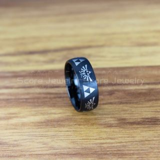 Zelda Ring, Gamer Ring, Legend of Zelda Ring, Zelda Wedding Ring, Zelda Wedding Band, Black Tungsten Ring, Black Wedding Band