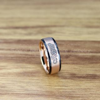 Doctor Who Ring, Gallifreyan Ring Doctor Who Jewelry, Doctor Who Wedding Band, Doctor Who Wedding Ring, 8mm 14K Rose Gold Tungsten Ring