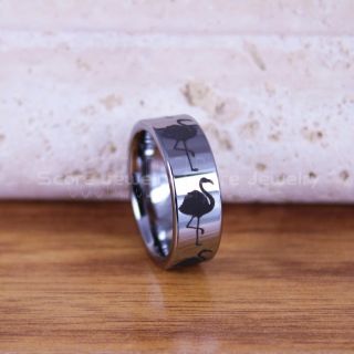 Flamingo Ring, Flamingo Jewelry, Silver Flamingo Ring, Silver Wedding Band, Silver Tungsten Ring, Silver Wedding Ring