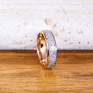 Meteorite Ring, 14K Rose Gold Tungsten Band with Meteorite Inlay, Meteorite Wedding Band, Meteorite Wedding Ring, Rose Gold Tungsten Ring, Rose Gold Wedding Band